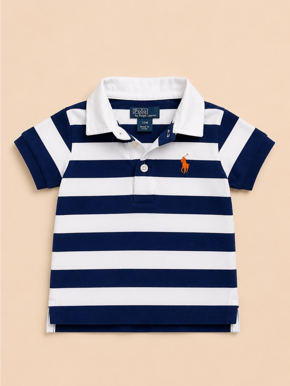 Polo by Ralph Lauren Navy & White Striped Polo with Orange Logo
